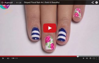 Striped Floral Nail Art